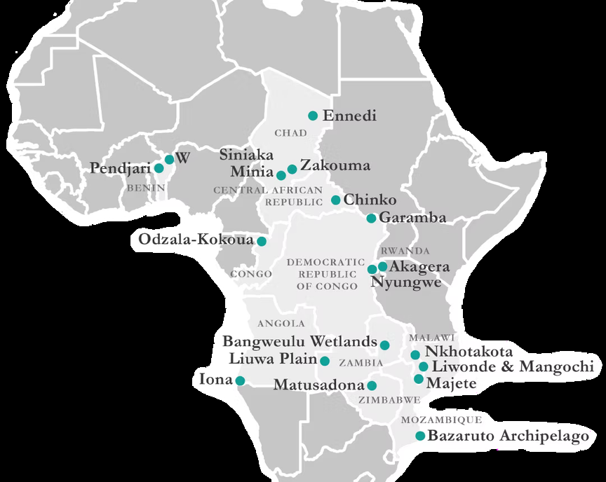 Map of African Parks protected areas